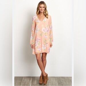 Pinkblush peach purple Floral v neck Maternity Dress with flutter sleeves